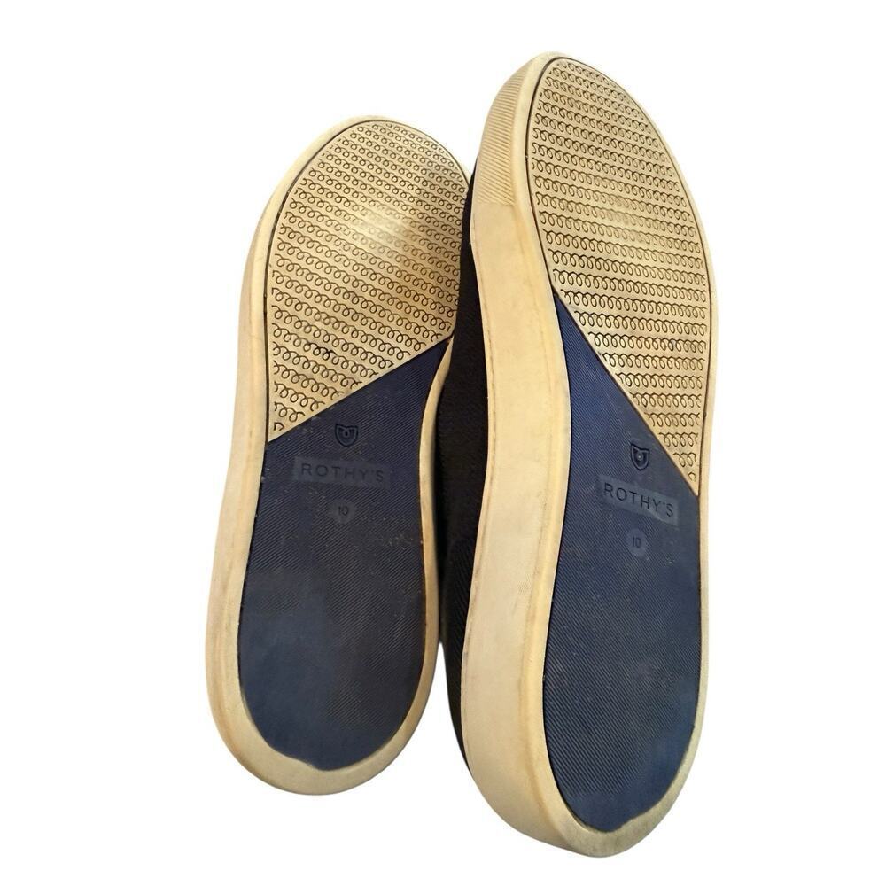 Rothy’s Black Knit Slip On Sneakers Womens Size 10 Blue Stripe Casual Shoes - Picture 6 of 7